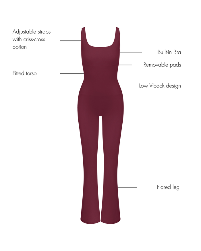 Anastasia Flared Leg Jumpsuit - Cherry