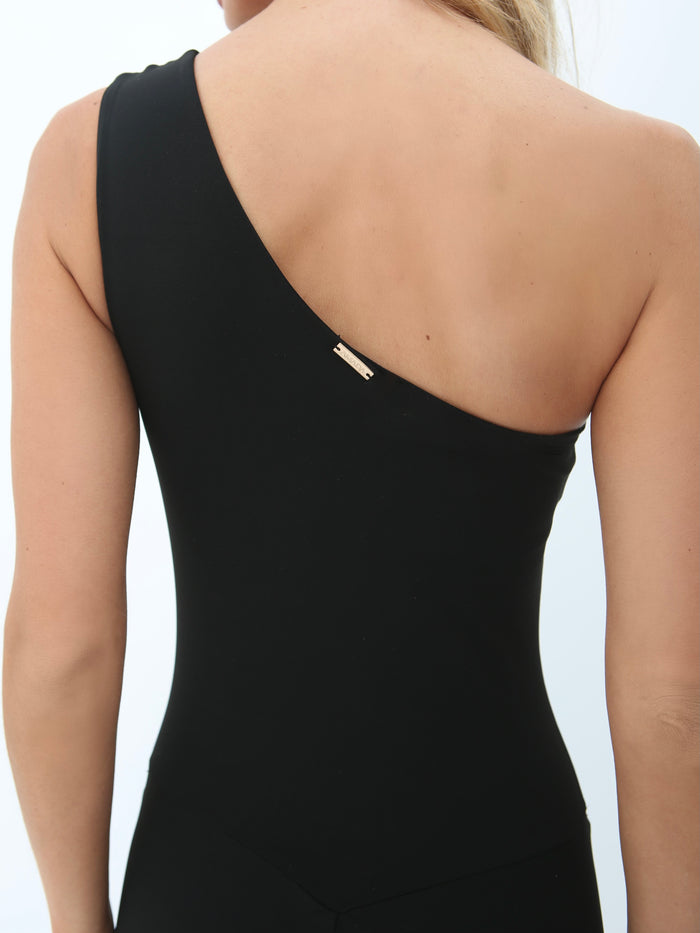 Cristina One-Shoulder Flared Leg Jumpsuit – Black